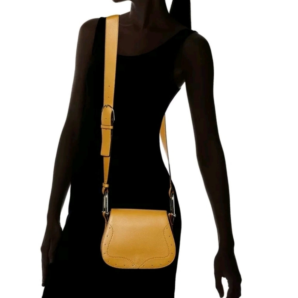 Vince Camuto Caramel Tal Crossbody Leather Saddle Purse w Horseshoe Hardware - Picture 11 of 11